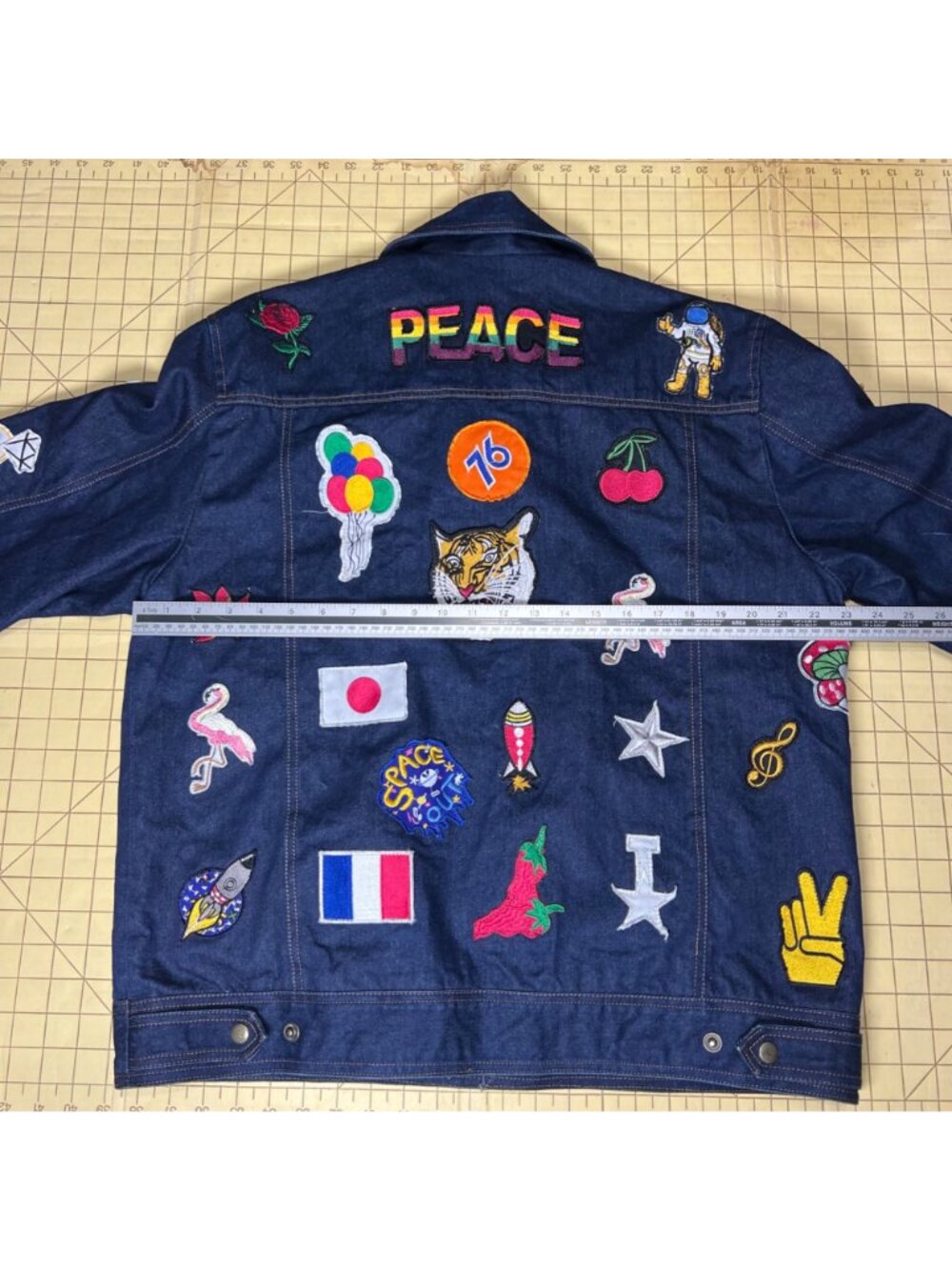 Custom Denim Jacket With Colorful Patches & Embroidery Full Zip Closure Unique D - Picture 4 of 5